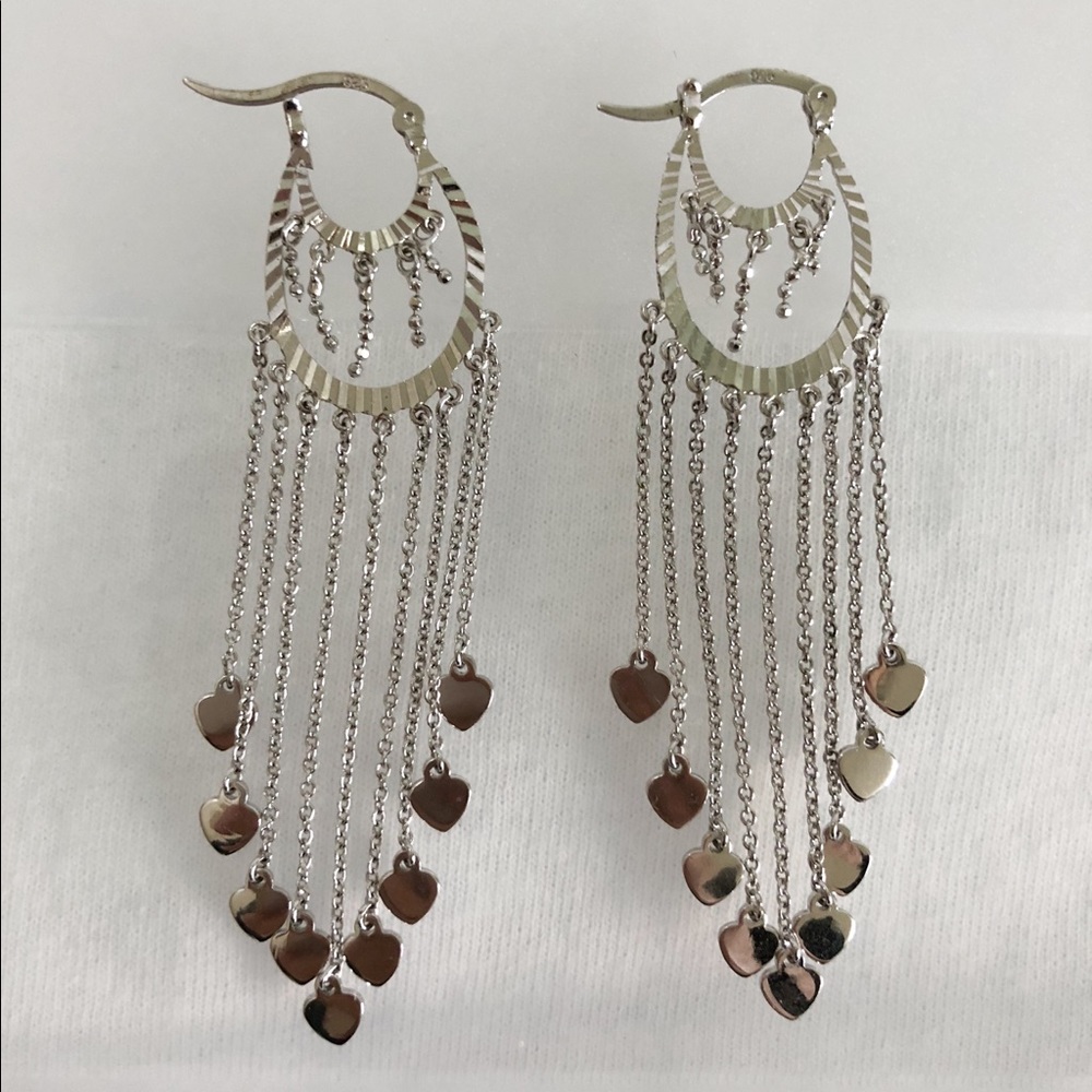 925 Sterling Silver Floating Hearts Earrings - Picture 2 of 6